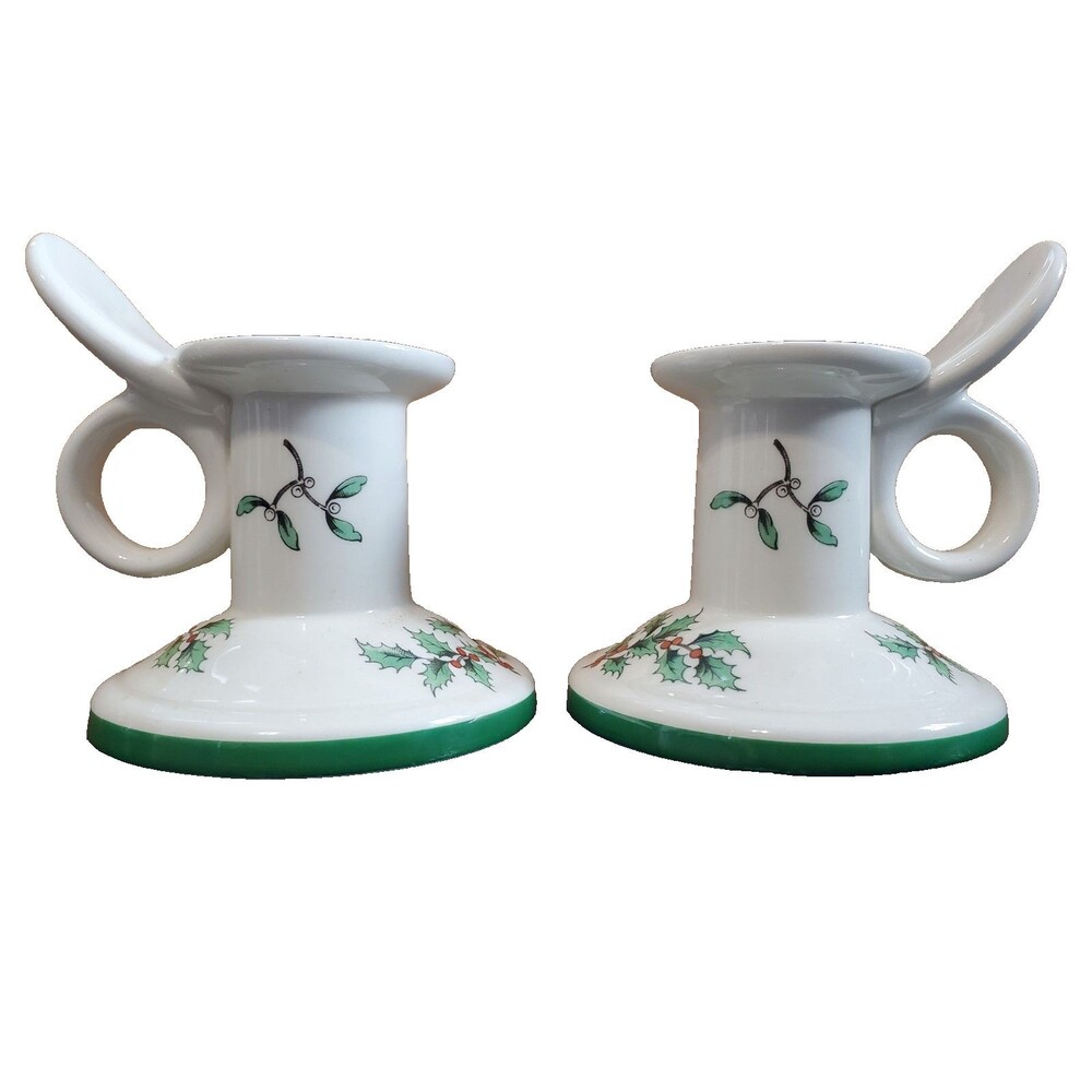 Spode CHRISTMAS TREE S3324 Candle Holder Ring Handle Lot of 2 Vintage